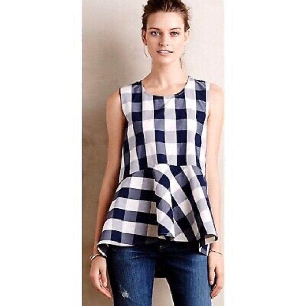 HD in Paris Navy and White Gingham Peplum Tank